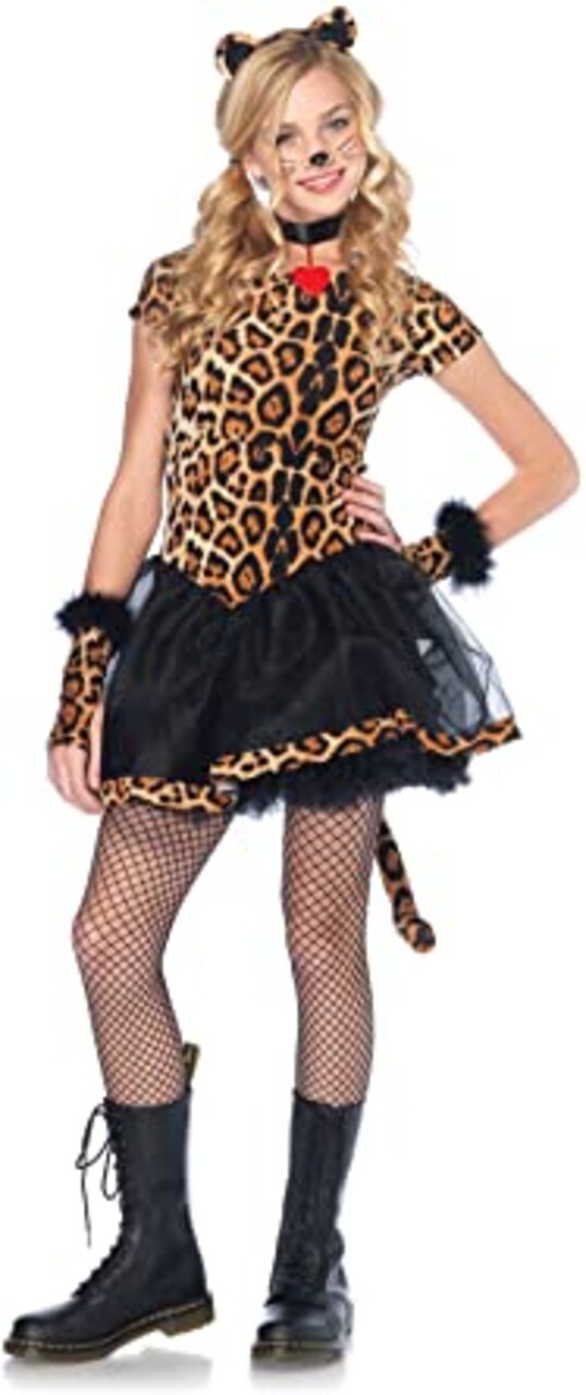 Leg Avenue Beige and Black Wicked Wildcat Girl&#x27;s Halloween Costume - Teen Small/Med